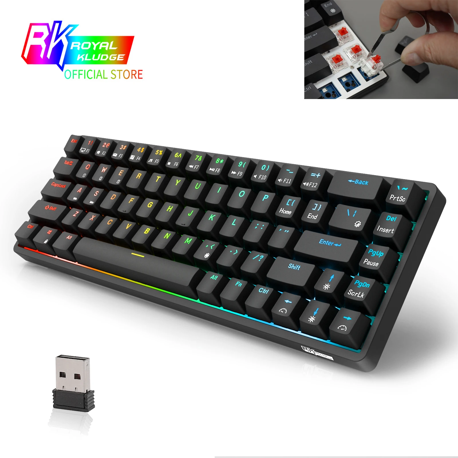Permalink to RK G68 2.4Ghz Wireless/Bluetooth/Wired 65% Mechanical Keyboard 68 Keys 3 Modes Hot Swappable Gaming Keyboard detachable frame