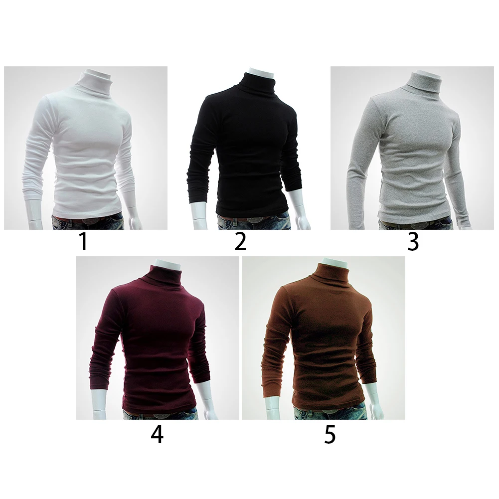 Осенне-зимние повседневные мужские рубашки с длинным рукавом, облегающий пуловер с воротником-хомутом, одноцветные топы, подходят для ношения, размер m-топы, футболки