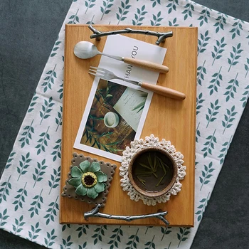 

Wooden Serving Tray Dessert Tea Cutlery Trays Storage Pallet Fruit Plate Decoration Food Bamboo Rectangular Photography Props