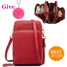 Сумка через плечо, сумка для телефона, Женская однотонная Сумка-клатч из искусственной кожи, сумка для карт, кошелек, сумка для спорта на открытом воздухе, 3 слоя, для хранения, на молнии, водонепроницаемая