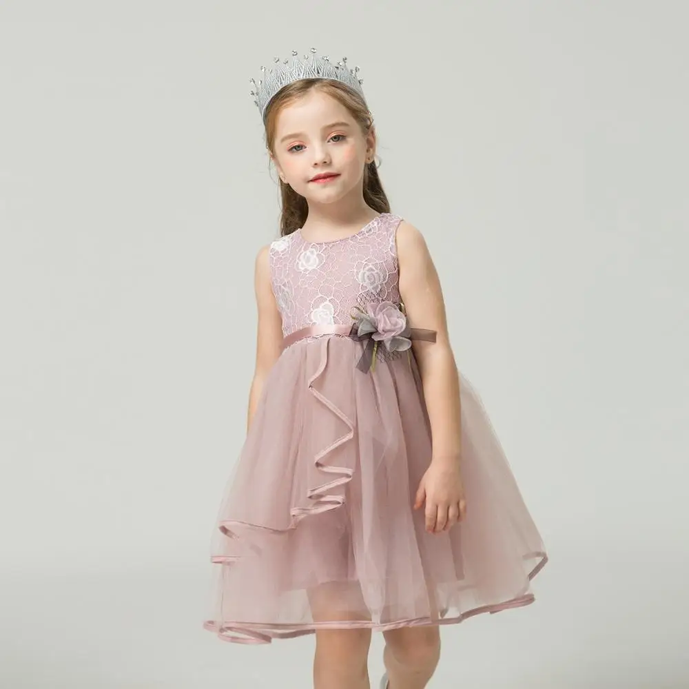 Summer Brand Girl Dresses Pink Flower Princess Dress Children Clothing Teenager Party Costumes vestidos 2-6 Yrs Ball Gown Dress
