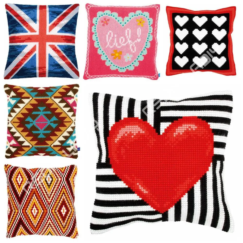 

DIY Cross Stitch Cushion Cover Heart with Love Pillow Chunky Cross-Stitch Cushion 100% Acrylic Yarn Pillow Case Arts & Crafts