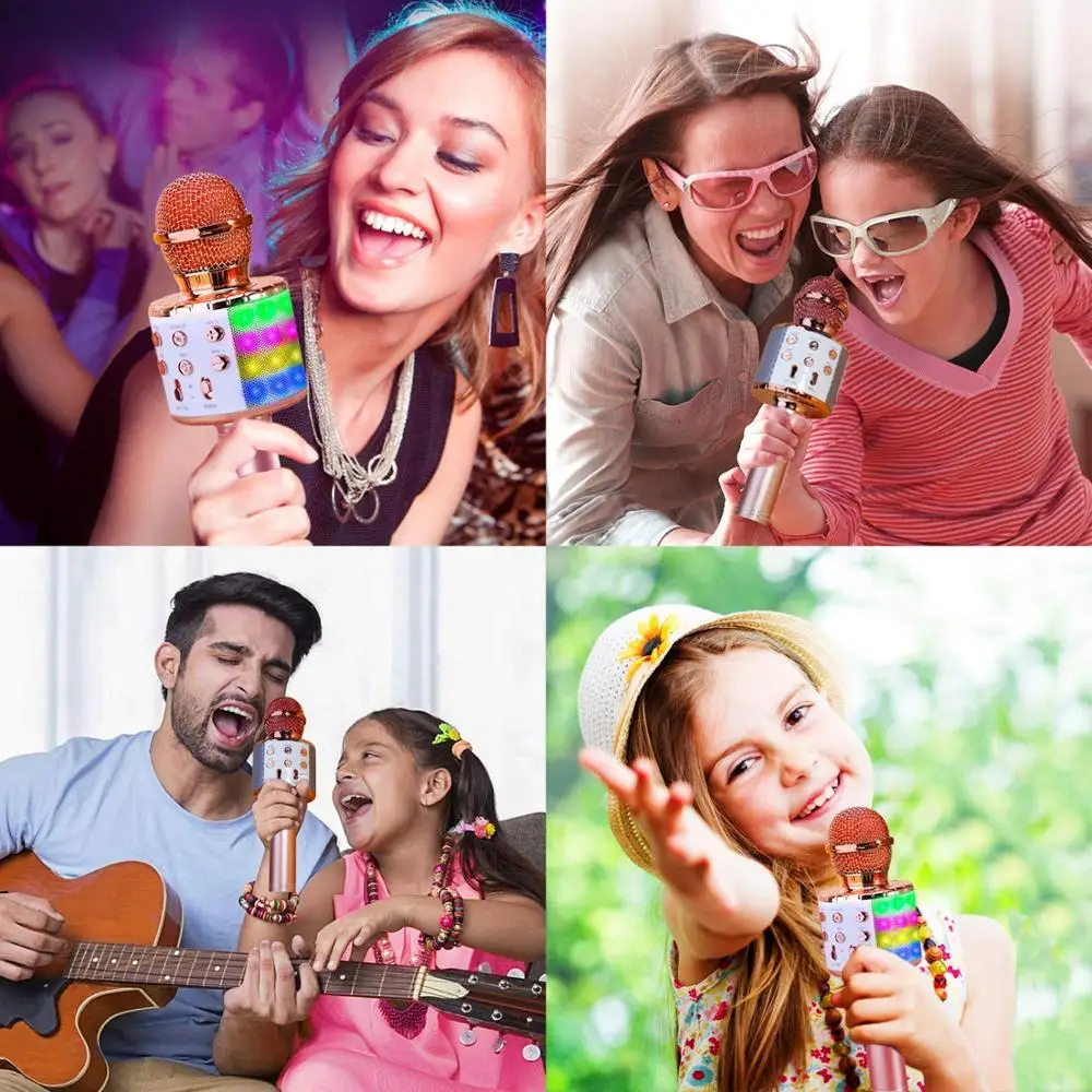 Wireless Bluetooth Karaoke Microphone, Portable Speaker Machine, Handheld Home KTV Player with Record Function