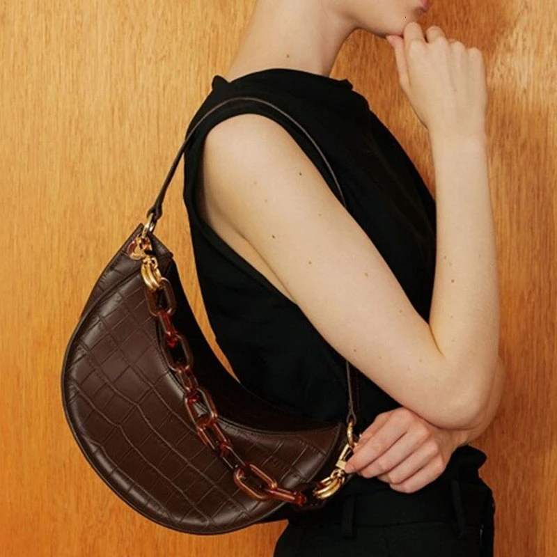 

2019 Autumn And Winter New Chain Retro Crocodile Pattern Bag Female Handbag Underarm Bag OL Commute Shoulder Messenger Bag OC796