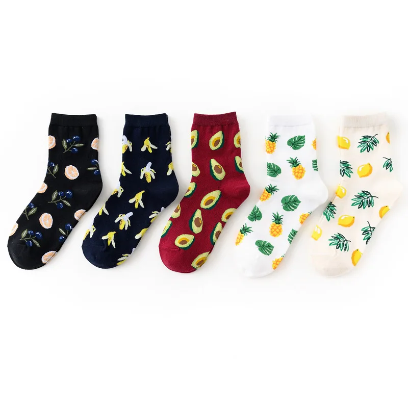 

Korean Fresh Fruits Socks Lemon Avocado Pineapple Orange Pink Flamingo Short Funny Cotton Socks Women Winter Men Happy Socks