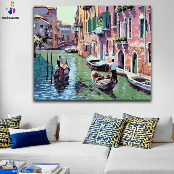 

DIY colorings pictures by numbers with colors Floating city Seaside town picture drawing painting by numbers framed Home