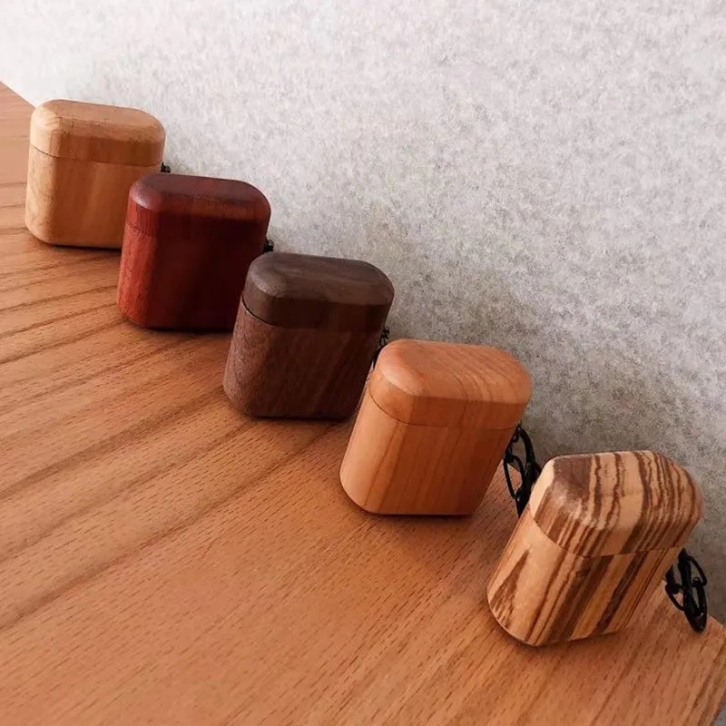 Модные бамбуковые беспроводные bluetooth-наушники из цельного дерева, противоударный жесткий чехол для Apple Airpods 1 2, чехол для наушников