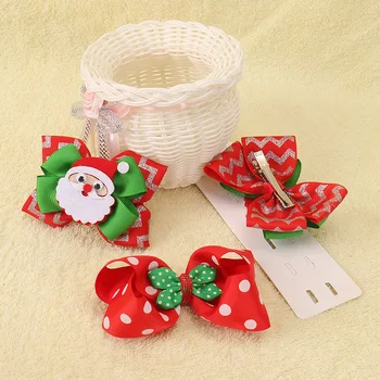 

CN 6Pcs/lot Christmas Hair Bows With Clips For Kids Girls Dot Print Ribbon Santa Claus Hair Clip Festival Party Hair Accessories