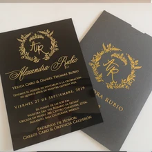 Бесплатный дизайн на заказ Золотая фольга черная акриловая карта с карманом конверт