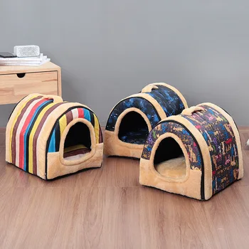 

2020 New Warm Dog House Comfortable Printed Kennel Mat for Pet Puppy Foldable Cat Sleeping Pet House Dog Kennel Cat