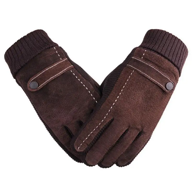 VISNXGI мужские зимние перчатки с сенсорным экраном из кожи Guantes PU лоскутные толстые перчатки для вождения мужские мотоциклетные теплые перчатки - Цвет: G033 A coffee