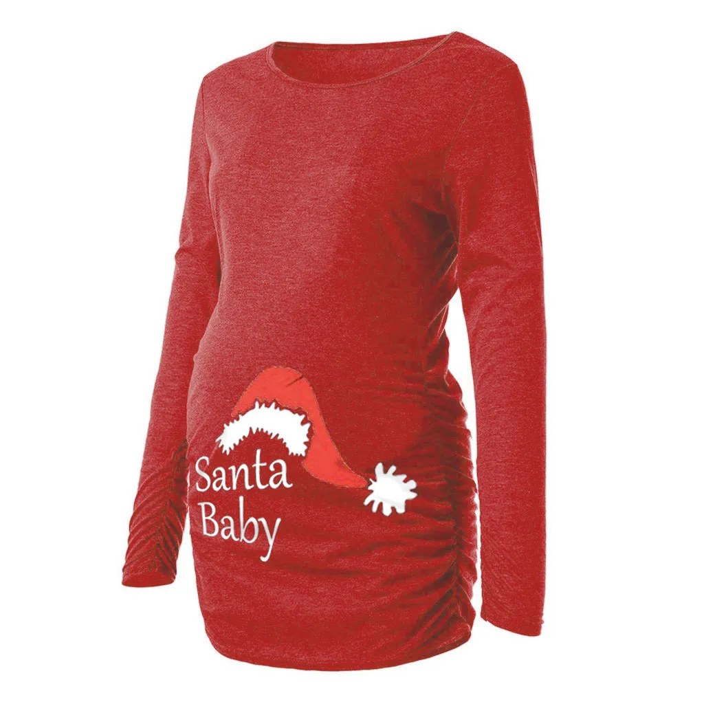 Рождественский костюм, рубашки для беременных, Женская рождественская блузка с длинными рукавами и рюшами, топ, Одежда для беременных, hamile bluz@ 45