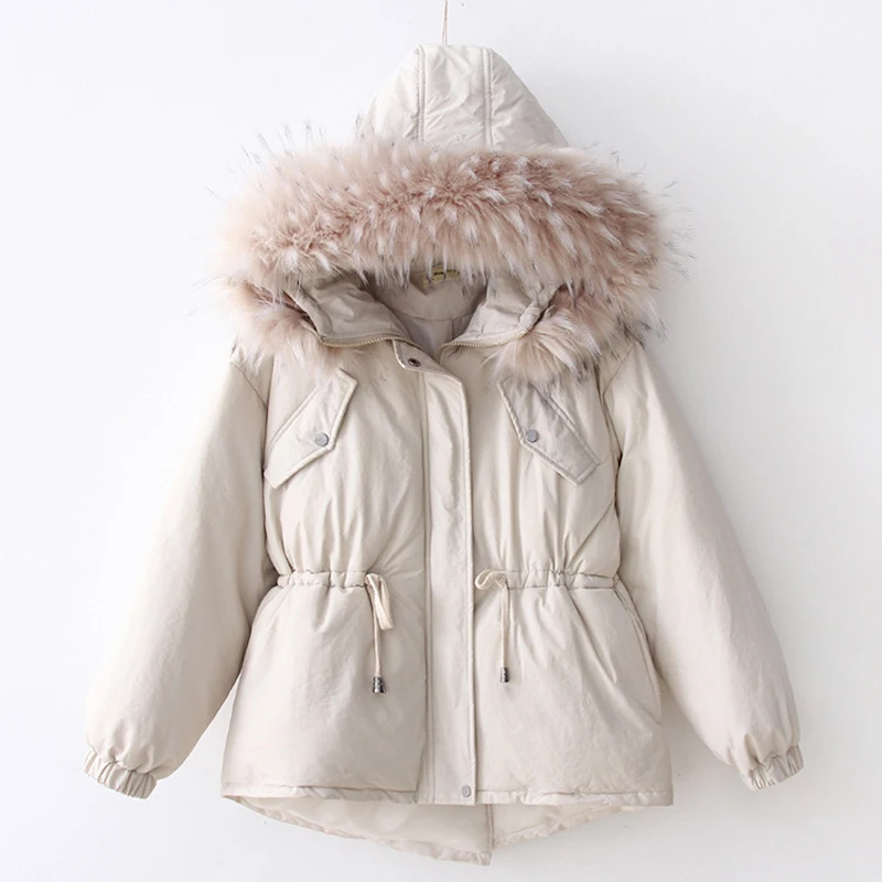 

Fashion Women 2019 Winter Jacket Parka Coat Big Fur Collar Hooded Parkas Warm Cotton Jackets Parka Women kz044