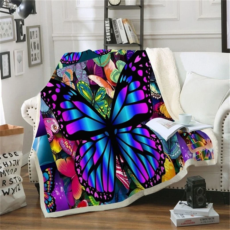 Красивое плюшевое покрывало с изображением насекомых, бабочки, шерпа, флисовое покрывало, одеяло для дивана, s для кровати, квадратное мягкое одеяло для пикника - Цвет: picture color