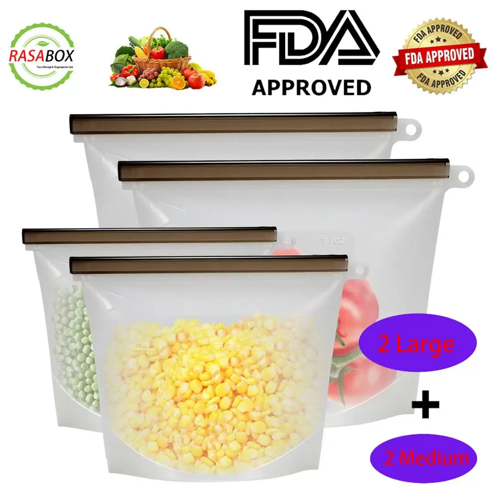 

RASABOX - Reusable Silicone Food Storage Bags, Fridge Vegetable Drawer Organizer, Keep Fresh Produce Bags