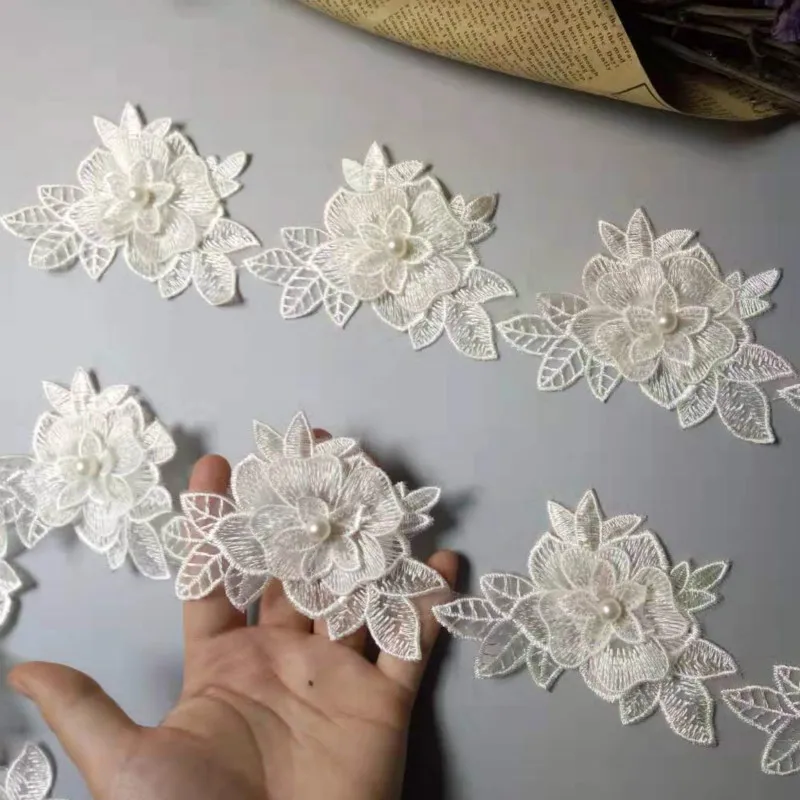 

10X Vintage Ivory Polyester Pearl Flower Embroidered Lace Trim Ribbon Fabric Handmade DIY Garment Wedding Dress Sewing Craft New