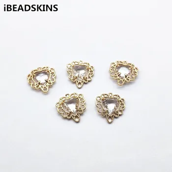 

New arrival! 19x19mm 30pcs Copper/crystal glass Heart shape Connector for Earrings parts,hand Made Earrings Findings Jewelry DIY