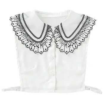 

Women Blouse Sweater Decorative Lapel Fake Collar Polka Dot Embroidery Lace Chiffon Detachable Half Shirt Tie Button Apparel