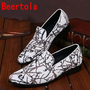 

Newest Graffiti Leather Flower Spring Breathable Men's Dress Shoes Pointed Toe Male Slip-On High Quality Shoes Men Big Size