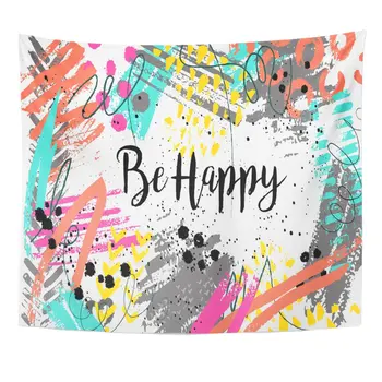 

Inspirational Quote Be Happy on Funny Joyful Bright Colored Home Decor Tapestry Wall Hanging for Living Room Bedroom Dorm 50x60