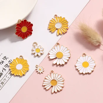 

Alloy Drip Glaze Daisy Sun Flower Pendant Handmade DIY Earrings Ear Stud Ear Stud Material Package Accessories 6pcs