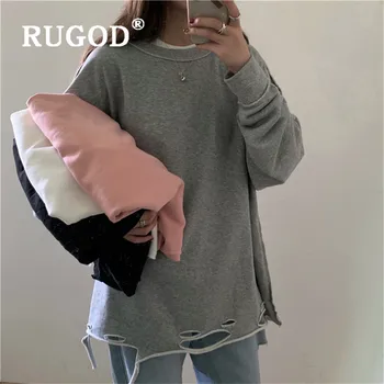 

RUGOD Hollow-out Sweatshirt Women Kpop Clothes Solid Oversiezd UK Fashion Casual Korean Streetwear Winter 2019 Candy Color