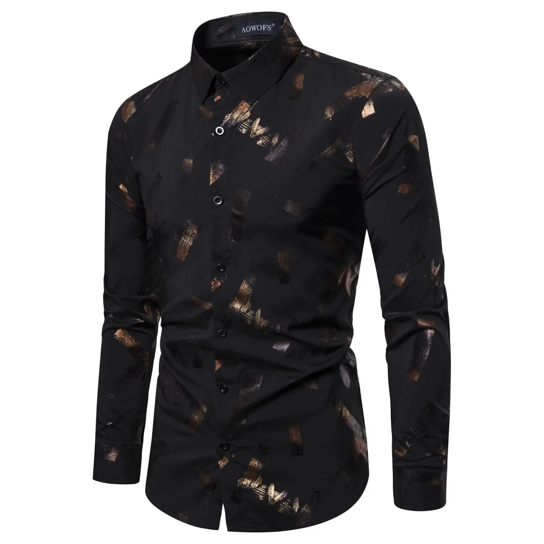 

YS094 Spring New Style Foreign Trade Casual MEN'S Long-sleeved Shirt Digital Bronzing Printed Elasticity Mens Shirts