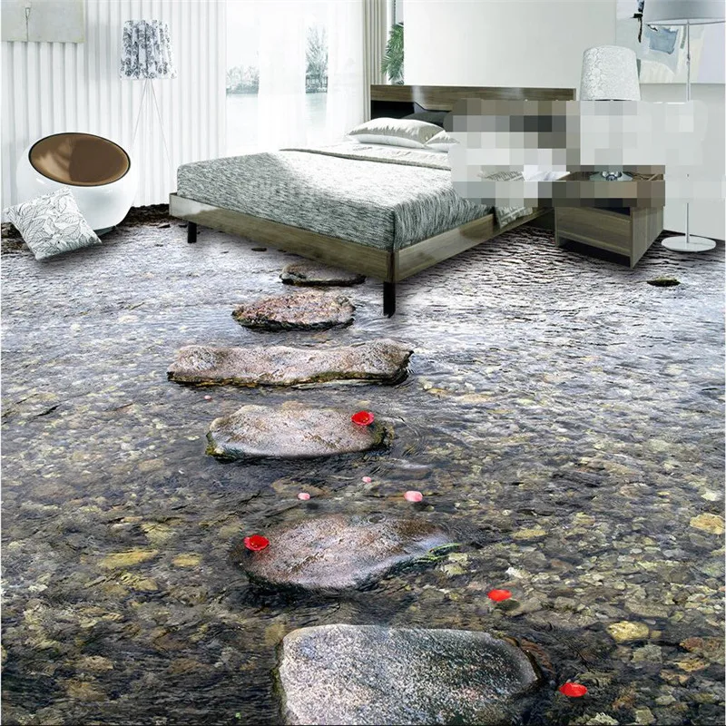 wellyu 3D personality custom flooring painting modern art river cobblestone bathroom PVC wallpaper self-adhesive stickers | Обустройство