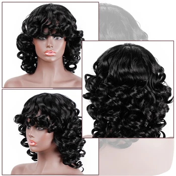 

Stamped Glorious Black Bouncy Curly Wig with Bangs Short Synthetic Wigs for African Women Afro Curly Bob Wig Resistant Fiber