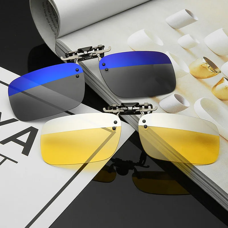 Поляризованные прикрепляемые солнцезащитные очки для женщин и мужчин прямоугольные флип-очки ночного видения подходят Антибликовая Ультралегкая оптика с защитой от ультрафиолетовых лучей