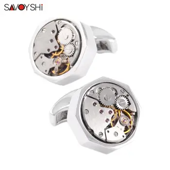

SAVOYSHI Watch Movement Cufflinks for Mens Shirt Cuffs Mechanical Gears Cuff links Wedding Groomsman Gift Free engraving name