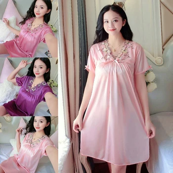 

Sexy Night Dress Night Shirts Ice Silk Satin Sleepwear Female Nightgown Women Sleeping Dresses