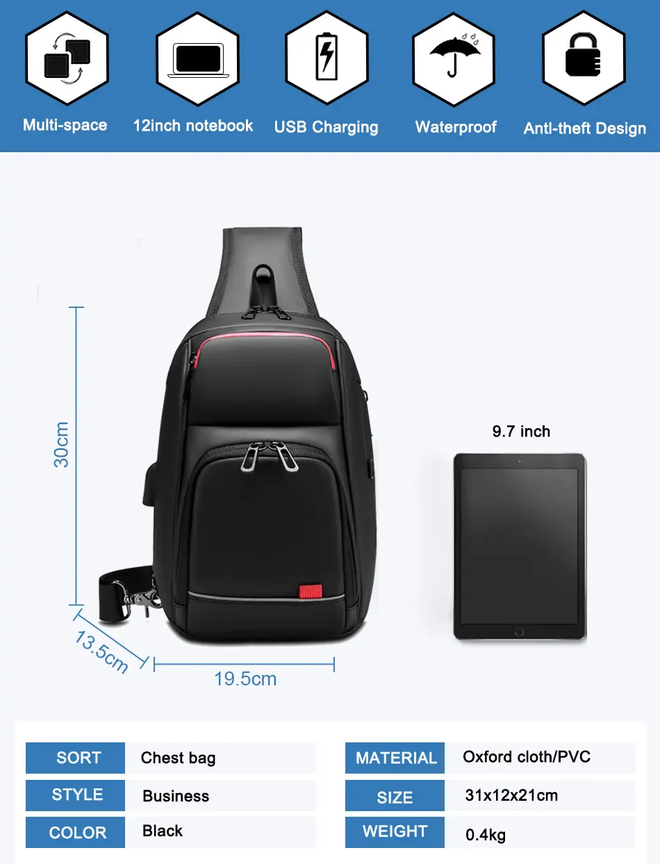 DIENQI черная нагрудная сумка для мужчин ПВХ водонепроницаемая сумка на ремне Мини дорожная школьная сумка на ремне мульти-карман-молния Личная карманная сумка