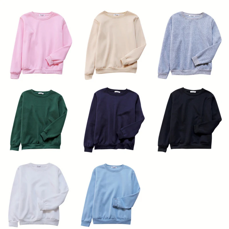 

Winter New Loose Women Sweatshirt Thick Round Neck Lazy Wind Long-sleeved Solid Color Clothes