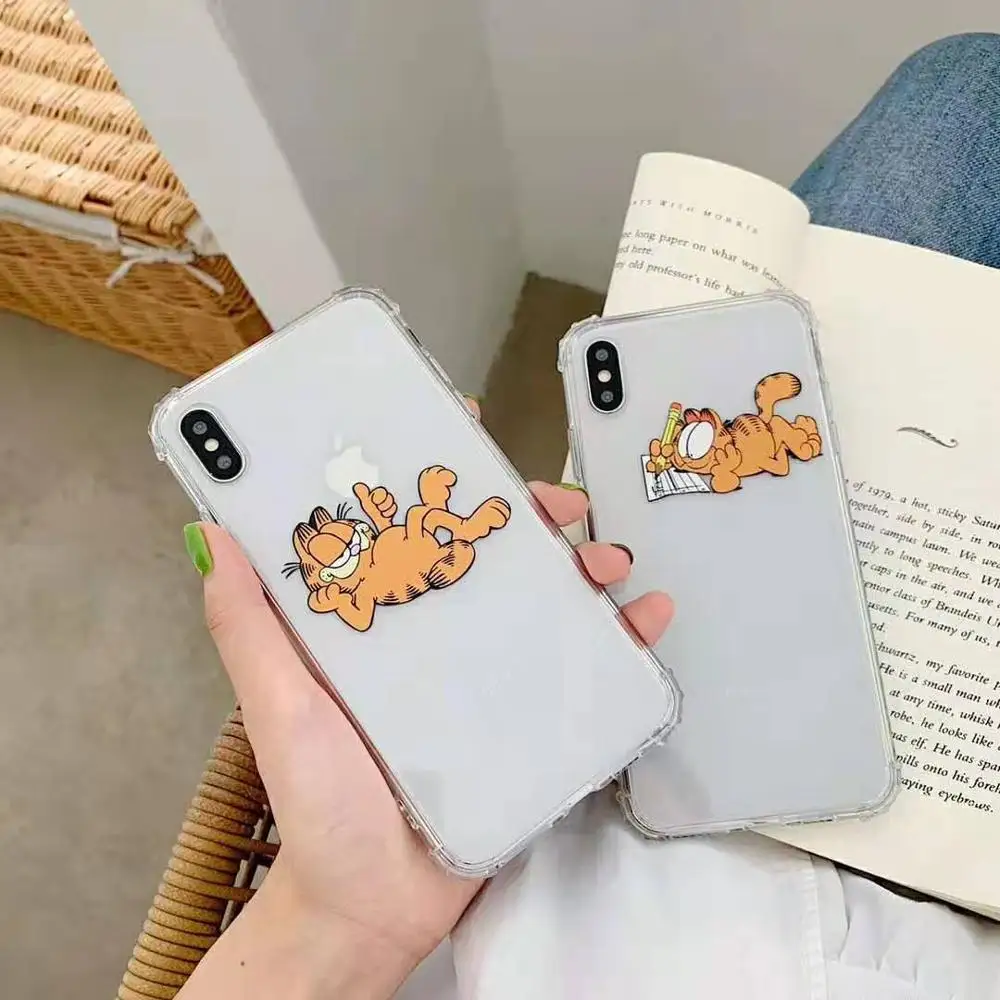 

Funny Garfield cat For iPhone 11 pro max Phone Case for iphone 7 6 6S 8 Plus XS MAX XR Soft TPU transparent Cover coque capa