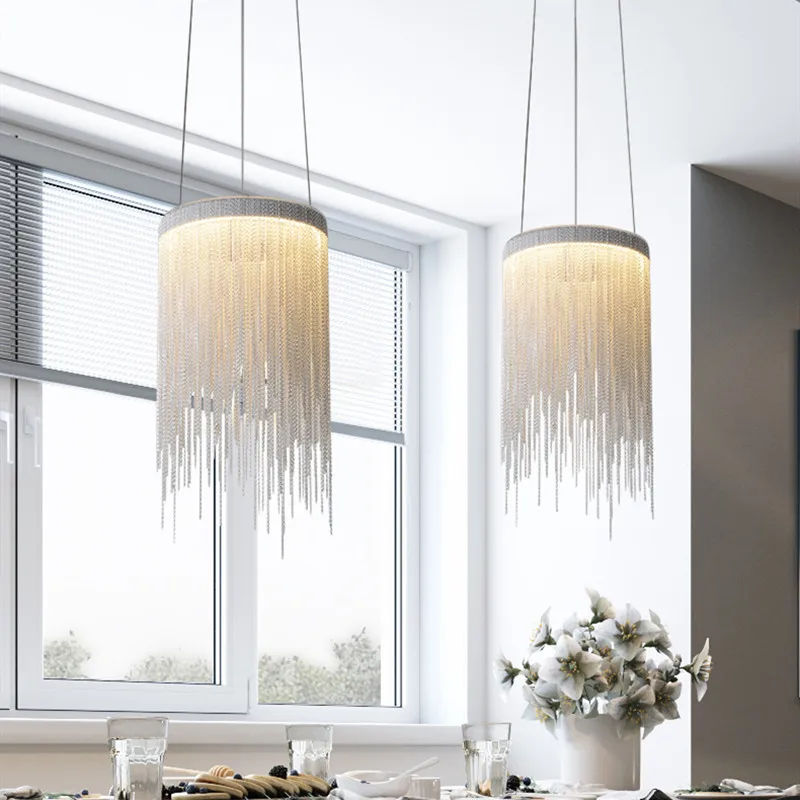 

Nordic Led Chandelier Modern Tassel Aluminum Chain For Bedroom Diningroom Cafe Aisle Indoor Creative Decoration Light Fixtures