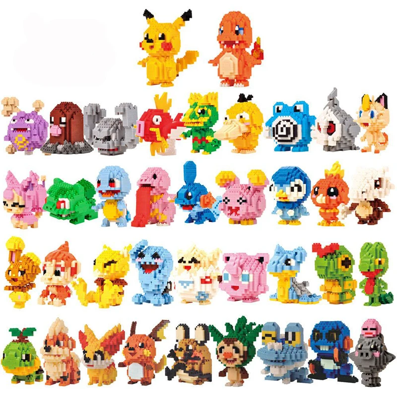New 41 style Pokemon Blocks Small Building Blocks Cartoon Picachu Animal Mini Model Education Game Graphics Pokemon Toys