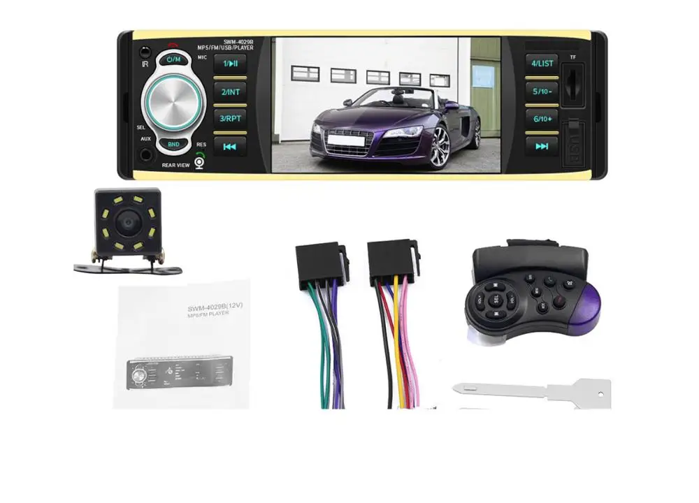 Автомагнитола 1din 4029 FM Авто Аудио Стерео Bluetooth Aux вход приемник SD USB Поддержка камеры заднего вида рулевое колесо Contral - Цвет: with 8Led camera