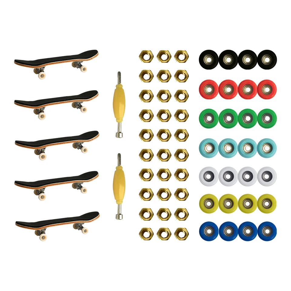 Fingerboard Accessory Kit - 56 Bearing Wheels, Nuts & 10 Trucks For 96mm Tech Deck Skateboards