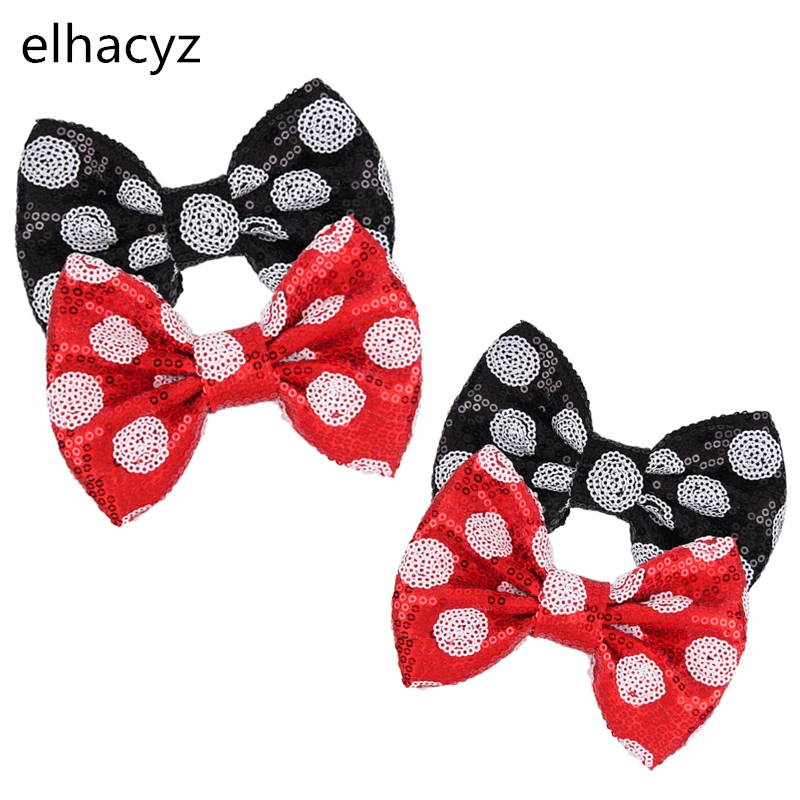 10pcs/lot New Chic 4''/5'' DOT Glitter Sequins Bows With/Without Clips Cartoon Hairpins Girls Headwear DIY Hair Accessories