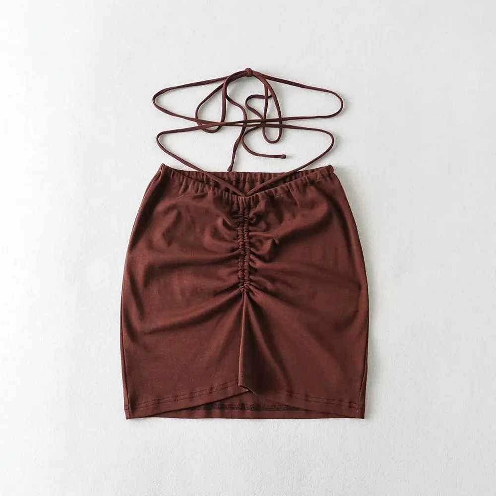 

Stretch trim skirt with hip pleats and drawstring tie