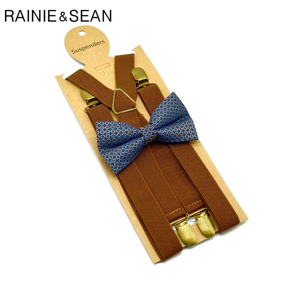 Мужской комплект RAINIE SEAN Audlt с галстуком бабочкой 4 зажима коричневые подтяжки