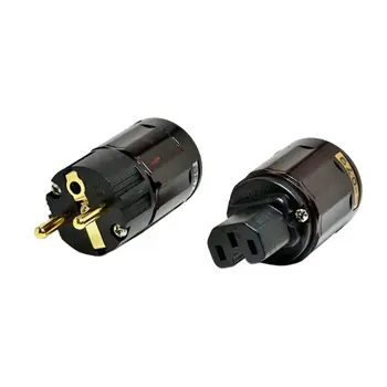 

1Set P-079 and C-079 Gold Plated EU Power Plug Audio Connector HiFi Brass Ac Power Cord Plugs for Speaker