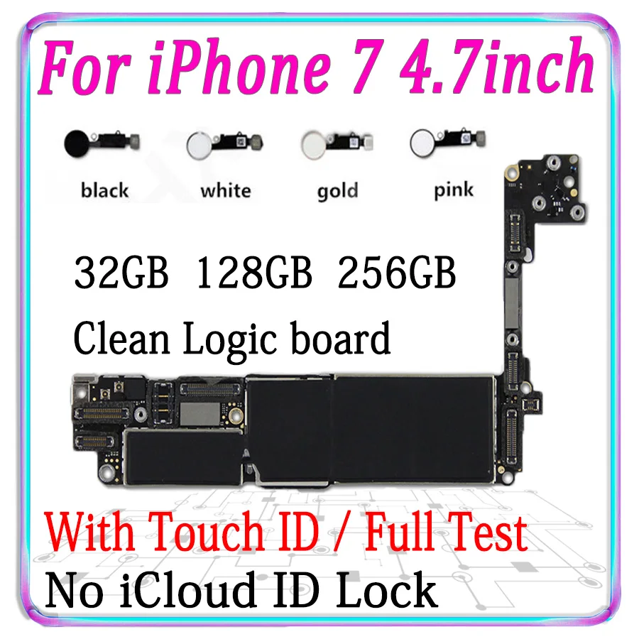 Для iPhone 7 материнская плата с/без Touch ID, оригинальная разблокированная материнская плата для iPhone 7 с полными ЧИПАМИ Все протестированные MB