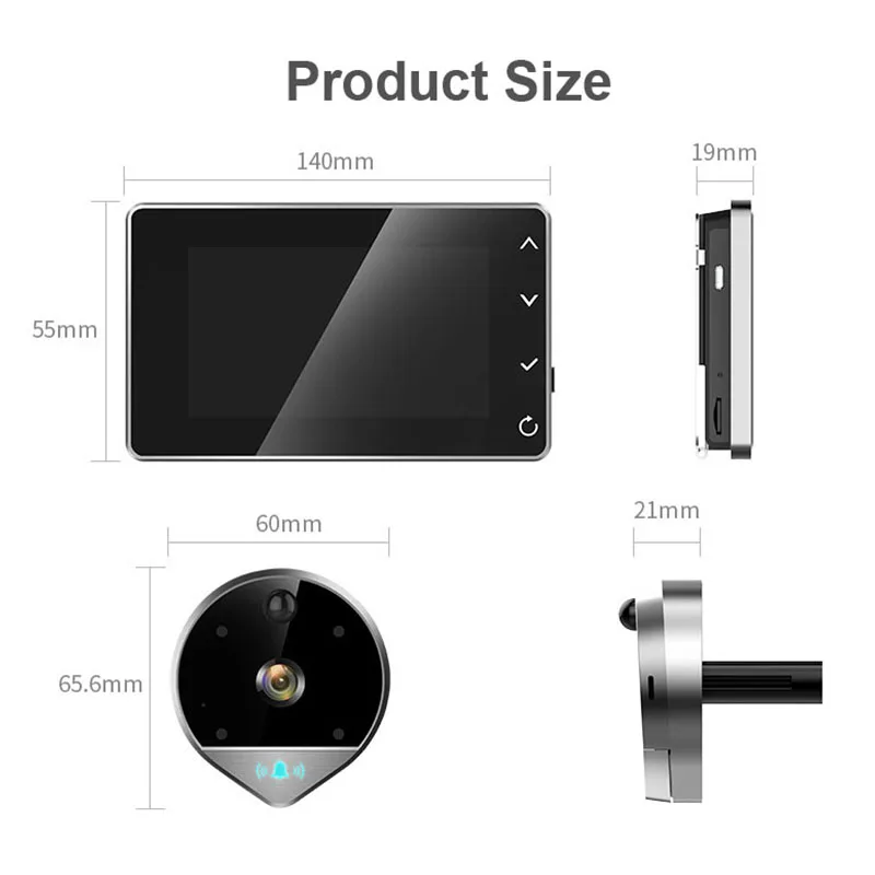 1080P Digital Peephole Viewer Home Security Doorbell Support Max 32Gb 170 Viewing Angle Motion Detection