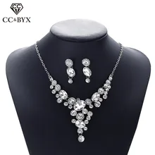 CC серьги-гвоздики и ожерелье, Роскошные Ювелирные наборы, Свадебные Ювелирные наборы для невесты, блестящий кубический циркон, вечерние аксессуары, подарок D003