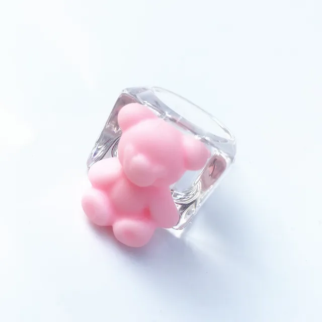 Cute Funny Bear Animal Acrylic Rings For Women Cartoon Colorful Resin Transparent Wide Finger Ring For Girl Party Jewelry Gift 6