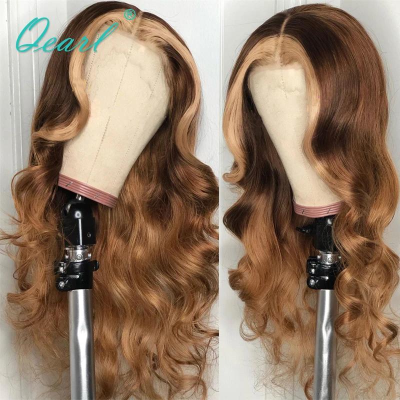 

Highlight Ombre Color Lace Front Human Hair Wigs With Baby Hair Wavy Remy Hair Blonde Wig Pre-Plucked Hairline 13x4/13x6 Qearl