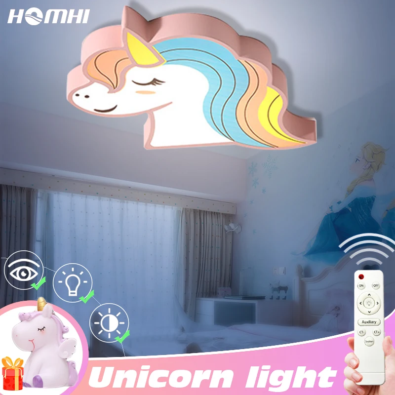 

Unicorn kids room light led ceiling lights with remote control cartoon lampshade children room cute ceiling lamp deco child room