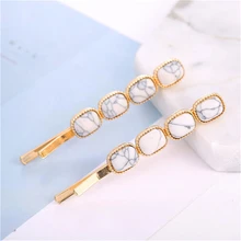  2pcs/Set Korean Fashion Women Girls Gold Metal Geometric Hair Clips Natural Stone Hairpins Vintage Barrettes Hair Accessories 